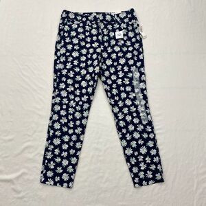 Old Navy Pixie Pants Womens 10 Navy Blue White Daisy Floral Ankle Length Stretch